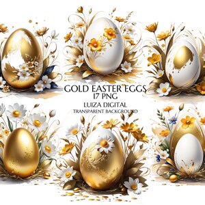 Clipart oeuf de Pâques or, aquarelle oeufs de Pâques Clipart, oeuf de Pâques 3D or PNG, Clipart oeuf de Pâques or, téléchargement numérique, usage Commercial