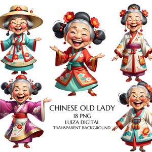 Grootmoeder png, Aziatische oude dame clipart, grappige Chinese oude dame png, eigenzinnige gelukkige vrouw clipart, cartoon, gelukkige oma png, verjaardag oma