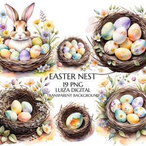 Nid aquarelle avec des oeufs de Pâques des cliparts, des cliparts lapin de Pâques, des cliparts nid de Pâques, des cliparts nid d'oiseau pays des cliparts Pâques des cliparts usage Commercial
