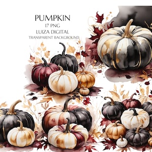 Clipart citrouilles et fleurs, citrouille Bourgogne & or ferme automne png, décoration de carte rustique, décoration de Thanksgiving, téléchargement numérique Utilisation commerciale