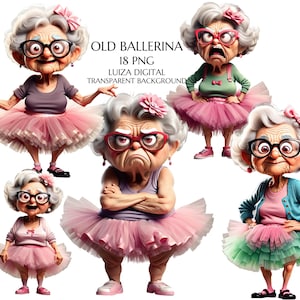 Imágenes prediseñadas de abuela, bailarina vieja gruñona, abuela gruñona con tutú, divertida anciana africana PNG, regalo de cumpleaños para madre
