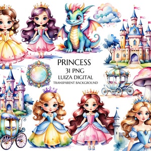 Clipart de Princesinha | Clipart de Princesa de Aniversário, Castelo PNG | Carruagem de Princesa Rosa | Clipart de Castelo de Cavaleiro | Uso Comercial | Digital