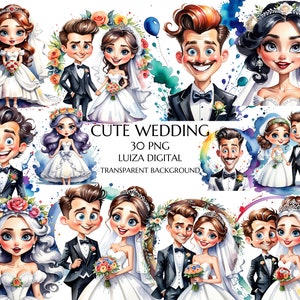 Clipart di nozze, Pacchetto clipart di spose pazze, Clipart di nozze pazze, Clipart di spose, Sposi, Clipart di sublimazione dell'amore, PNG di spose