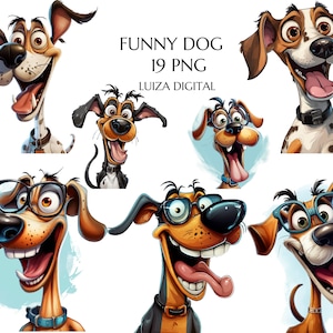 Funny and Crazy Dog clipart-bundel, honden png, aquarel puppy-graphics, schattige dieren, eigenzinnig hondengezicht, commercieel gebruik, digitale download