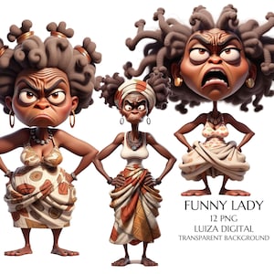 Grumpy Black Lady Clipart, Grumpy Girl Clipart, Watercolor Quirky Black Ladies Clipart, Funny African Old Lady Png, Mother Gift, Sublimation