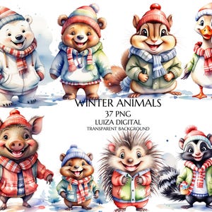 Winter Tiere Clipart Bundle, Weihnachten Waldtiere Clipart, Pastell Weihnachten Tiere Png, Urlaub Dekor, digitaler Download, kommerzielle Nutzung