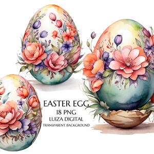 Floral Easter Egg Clipart Bundle, Easter eggs, Spring Flowers, Junk Journals, Digital Planners, Digital download, Commercial Use