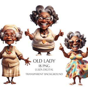 Oma clipart, grappige oude dame clipart, aquarel eigenzinnige zwarte oude dames clipart, grappige Afrikaanse oude dame png, oma verjaardagscadeau
