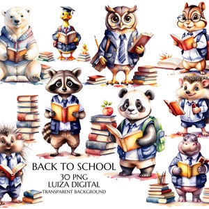 Back to school Animal Clipart Bundle, Watercolor School Woodland Animal png, Farmer Animals Clipart, Autumn Digital download, Commercial Use