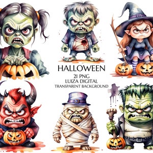 Halloween Clipart, Halloween PNG, Monster Clipart, Cartoon Graphics, Spooky Halloween Clipart bundle, Sublimation, Commercial Use