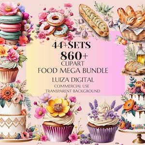 Mega Clipart Bundle, Dessert Clipart, Essen Png, Urlaub Dekor, Brot Clipart, Geburtstag Png, Mega Pack, digitaler Download, kommerzielle Nutzung