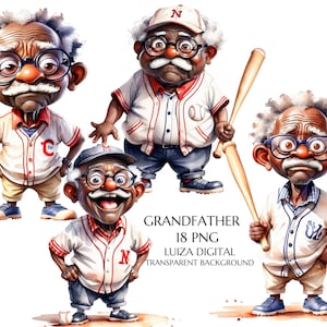 Abuelo negro PNG, clipart de anciano de béisbol, clipart de abuelo deportista, regalo para abuelo, clipart de abuelo, sublimación deportiva, comercial