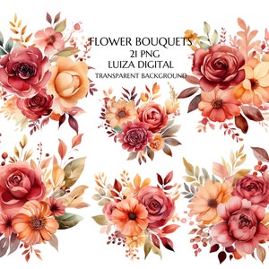 Imágenes prediseñadas de flores, imágenes prediseñadas de ramos, ilustraciones de paquetes de flores rojas, descarga digital, imágenes prediseñadas florales, imágenes prediseñadas de flores silvestres, uso comercial