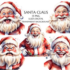 Clipart di Babbo Natale scontroso ad acquerello, PNG di Babbo Natale divertente, Clipart di Natale, Sublimazione invernale, Creazione di biglietti di Natale, Uso commerciale