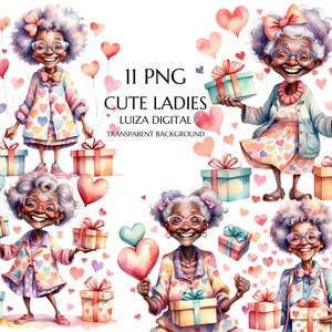 Lustige alte Dame Clipart, Valentinstag Oma, glücklich Großmutter Clipart, Geburtstagskarte machen, Sublimation, sofortiger Download, kommerzielle Nutzung