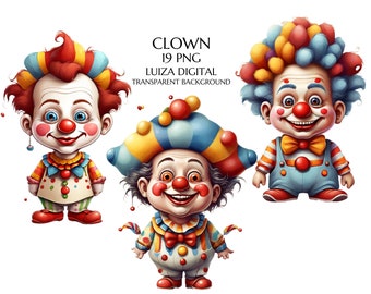 Cute Clown clipart, Carnival clipart, Birthday clipart, Circus Art, Clown Clipart Bundle, Digital Prints, Card Making, Commercial License