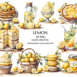 Aquarel citroen dessert clipart, citroentaart png-bundel, aquarel citroenmand, mediterrane clipart, commercieel gebruik, Instant Download