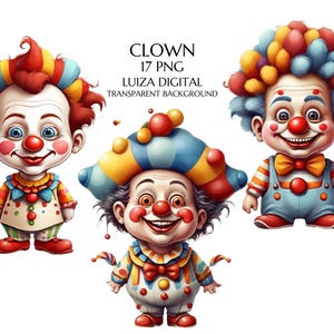 Clipart de palhaço fofo, clipart de carnaval, clipart de aniversário, arte circense, pacote de clipart de palhaço, impressões digitais, criação de cartões, licença comercial
