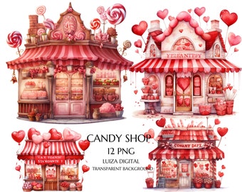 Sweet Valentine Clipart, Candy House Clipart, Watercolor Valentines Sweet Home Png, Romantic House Clipart, Scrapbook, Commercial Use