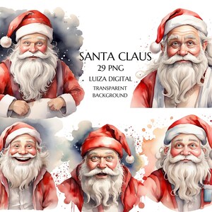 Clipart di Babbo Natale divertente ad acquerello, PNG di Babbo Natale, Pacchetto di clipart natalizie, Sublimazione invernale, Creazione di biglietti di Natale, Uso commerciale