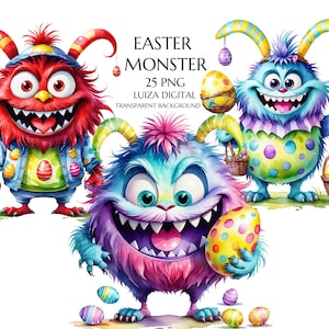 Clipart mostri pasquali, Clipart pasquali, PNG pasquali per bambini, Clipart fantasy, PNG per asili nido, Decorazioni per compleanni, Uso commerciale per sublimazione primaverile
