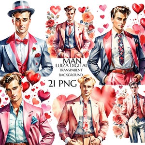 Clipart fofo de Dia dos Namorados, Clip art de Homem dos Namorados, Clipart de Amor, Homem Bonito PNG, Clipart de Casamento, Sublimação, Criação de Cartão de Dia dos Namorados