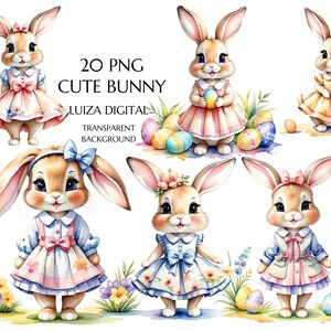 Osterhase Clipart-Pack, Pastell Aquarell Frühling Hasen, Boho Kindergarten PNG, kommerzielle Nutzung, transparente Png, digitaler Download