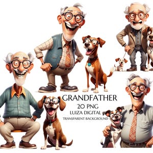 Grandfather, Funny Old Man and Dog Clipart, Grumpy Old Man, Man Clipart, Cartoon Angry Grandfather Png, Quirky Grandpa Clipart, Pet Clip Art