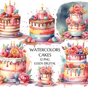 Kuchen Clipart PNG, Dessert PNG, Geburtstagkuchen mit Blumen PNG, Geburtstagsfeier Clipart Hochzeitstorte Clipart, digitaler Download, kommerzielle Nutzung