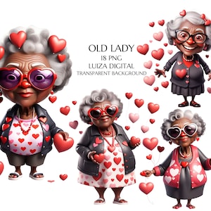 Grands-parents png, clipart drôle vieille dame, grand-mère de la Saint-Valentin, clipart femme heureuse, clipart grand-mère original, utilisation commerciale d'anniversaire de personne âgée