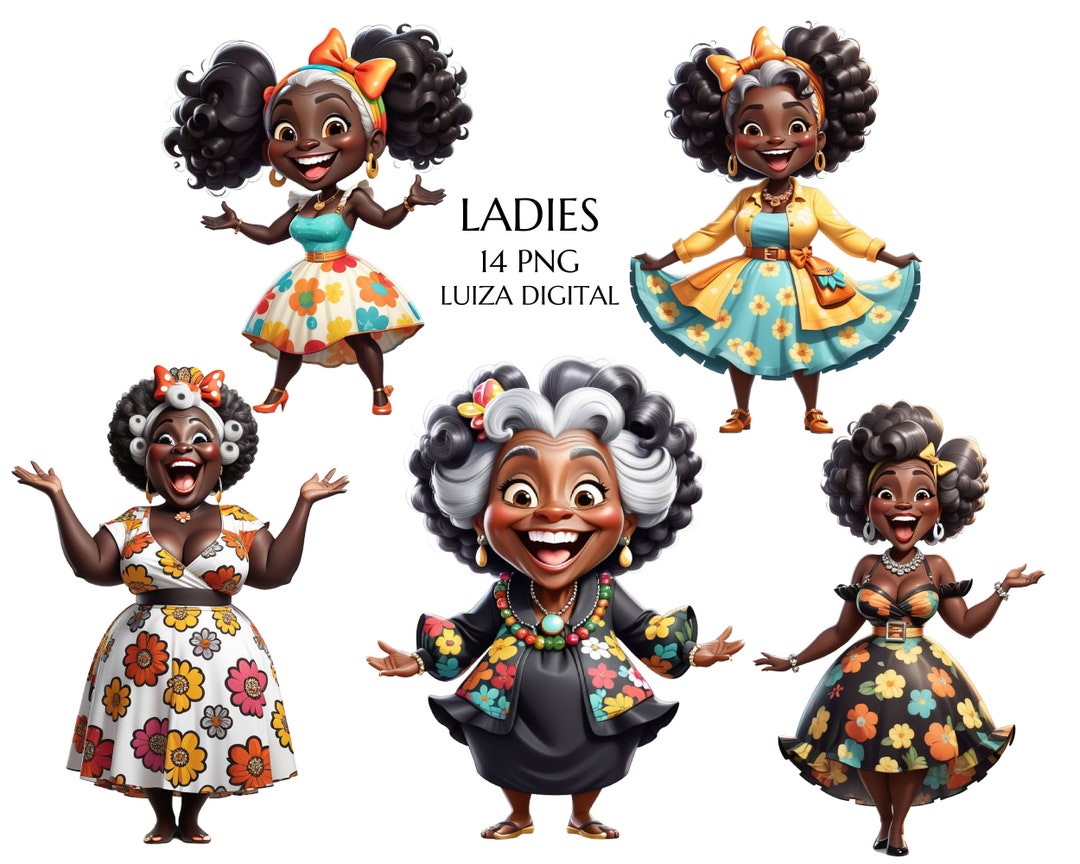 Whimsical Grandmother Clipart – Quirky Black Old Lady Pngs for