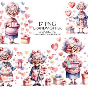 Lustige alte Dame Clipart, Valentinstag Oma, glücklich Großmutter Clipart, Geburtstagskarte machen, Sublimation, sofortiger Download, kommerzielle Nutzung