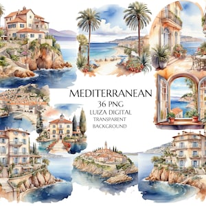 Aquarel Spaanse clipart, Spaanse esthetiek, Spaanse landschappen, mediterrane clipart, digitale download, scrapbooking, commercieel gebruik