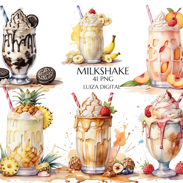 Milkshake Clipart, Food Clipart, Dessert PNG, Birthday Clipart, Instant Digital Download,Card Making, Food Clipart, Digital Paper Craft