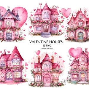 Clipart Valentines House, Whimsical Sweet Home Png, Gnome House, Fairy Clipart, Romantic Pink House Clipart, Digital download Komercyjne wykorzystanie