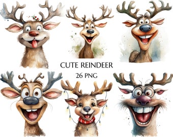 Lustige Rentier Clipart, Weihnachten Rentier PNG, schrulliges Rentier, Weihnachten Rentier Clipart, Chtistmas Tiere, digitaler Download kommerziell