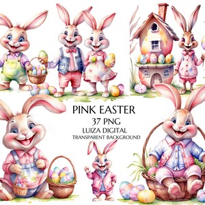 Rosa Osterhase Clipart, Osterkaninchen Clipart Bundle, Osterkorb Clipart, Frühling Farm Png, Baby Ostern Sublimation, kommerzielle Nutzung