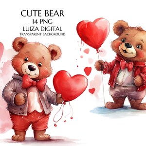Clipart aquarelle ours en peluche Saint-Valentin, papa ours des cliparts Saint-Valentin pour les enfants, Clipart ours en peluche Saint-Valentin, amour des ours, commercial