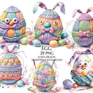 Clipart de huevo de Pascua, pastel de Pascua PNG, clipart de tejido, clip art de crochet, álbumes de recortes, fabricación de tarjetas, uso comercial, sublimación de Pascua