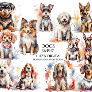 Cute And Funny Dog Clipart Bundle, Watercolor Dogs PNG, Cute Animals, Commercial Use, Digital Download, Junk Journal, Paper Craft