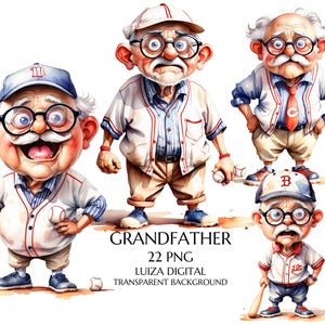 Abuelo Png, Clipart de Anciano de Béisbol, Clipart de Abuelo Deportista de Dibujos Animados, Clipart de Regalo para Abuelo Abuela, Comercial de Sublimación Deportiva