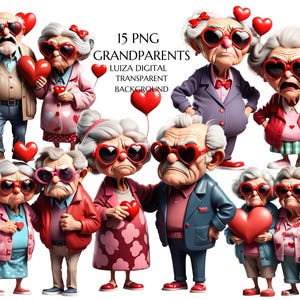 Pareja de ancianos gruñones Clipart, Abuela y abuelo de dibujos animados, Regalo para abuelos, Pareja de ancianos de San Valentín png, Sublimación, Uso comercial