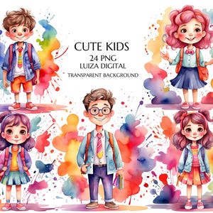 Aquarelle mignon adolescent des cliparts, des cliparts écolier et fille, des cliparts enfants, enfant de la rentrée scolaire Sublimation, fabrication de cartes, téléchargement numérique