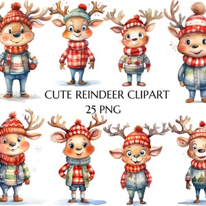 Clipart di renne, PNG di renne natalizie, renne vestite, animali del bosco, elementi di biglietti di Natale, download digitale, uso commerciale