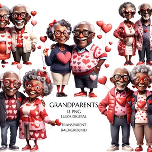 Abuelos negros, Pareja de ancianos divertida, Abuela y abuelo de dibujos animados, Pareja de ancianos de San Valentín, Sublimación, Uso comercial