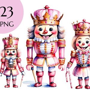 Pacote de clipart de quebra-nozes rosa de Natal, PNG de inverno, clipart de quebra-nozes rosa, elementos de cartão de Natal infantil, sublimação, uso comercial