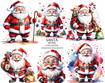 Aquarell lustige Weihnachtsmann Clipart, Santa PNG, Weihnachtsclipart-Bundle, Winter Sublimation, Weihnachtskartenherstellung, kommerzielle Nutzung