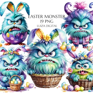 Clipart mostri pasquali, Clipart uova di Pasqua, PNG pasquali per bambini, Clipart fantasy, PNG per bambini, Decorazioni pasquali, Uso commerciale della sublimazione primaverile