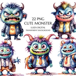 22 PNG Back to School Monsters Clipart, Clipart di compleanno di mostri, Clipart fantasy, Png spettrale, Uso commerciale, Sublimazione, Download digitale