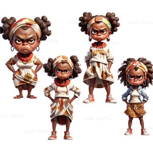 Grumpy Black Lady Clipart, Grumpy Girl Clipart, Watercolor Quirky Black ...